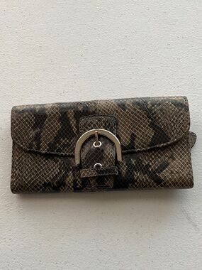 Coach Brown & Black Snakeskin-Print Wallet with Silver Buckle (NWOT)
